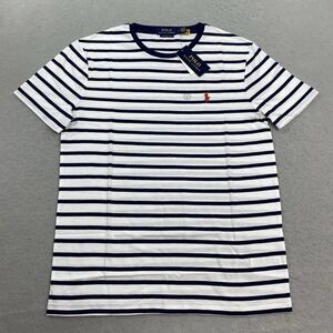 Polo Ralph Lauren T Shirt Mens Medium Blue White Striped Custom Slim Fit Pony
